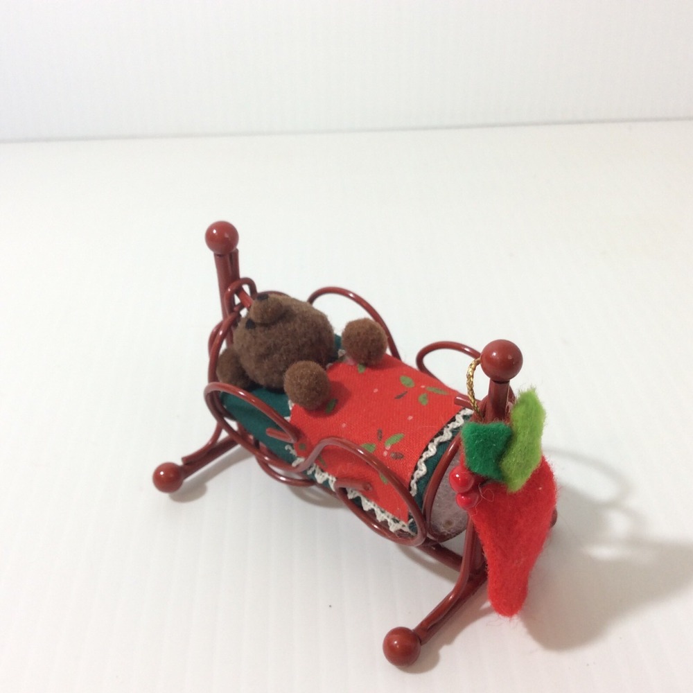 Miniature Bear in Bassinet Bed Christmas Decoration Ornament Swings Stocking 3" - Picture 11 of 12